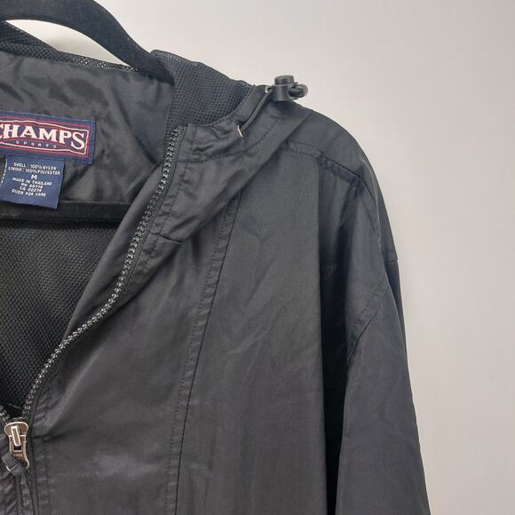 Champs Windbreaker Athletic Black Pockets Drawstring Size M - Picture 7 of 13